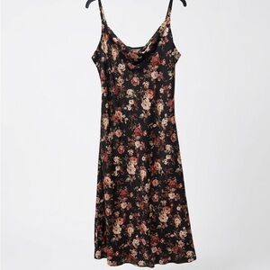 Altar'd State Black Maxi Dress with Rose and Cream Floral Print